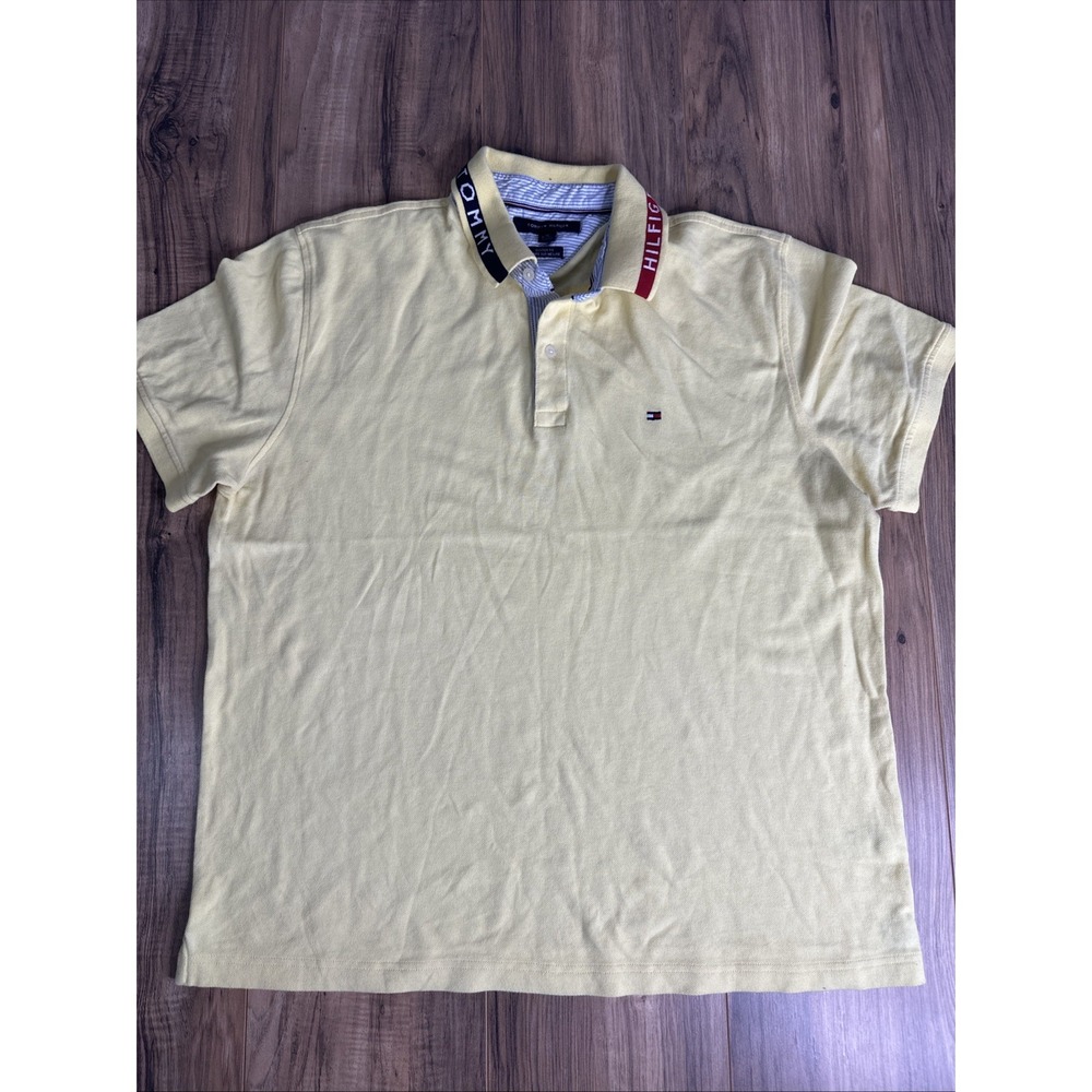 Tommy Hilfiger Men's XL Collard Shirt Custom Fit Yellow Short‎ Sleeve